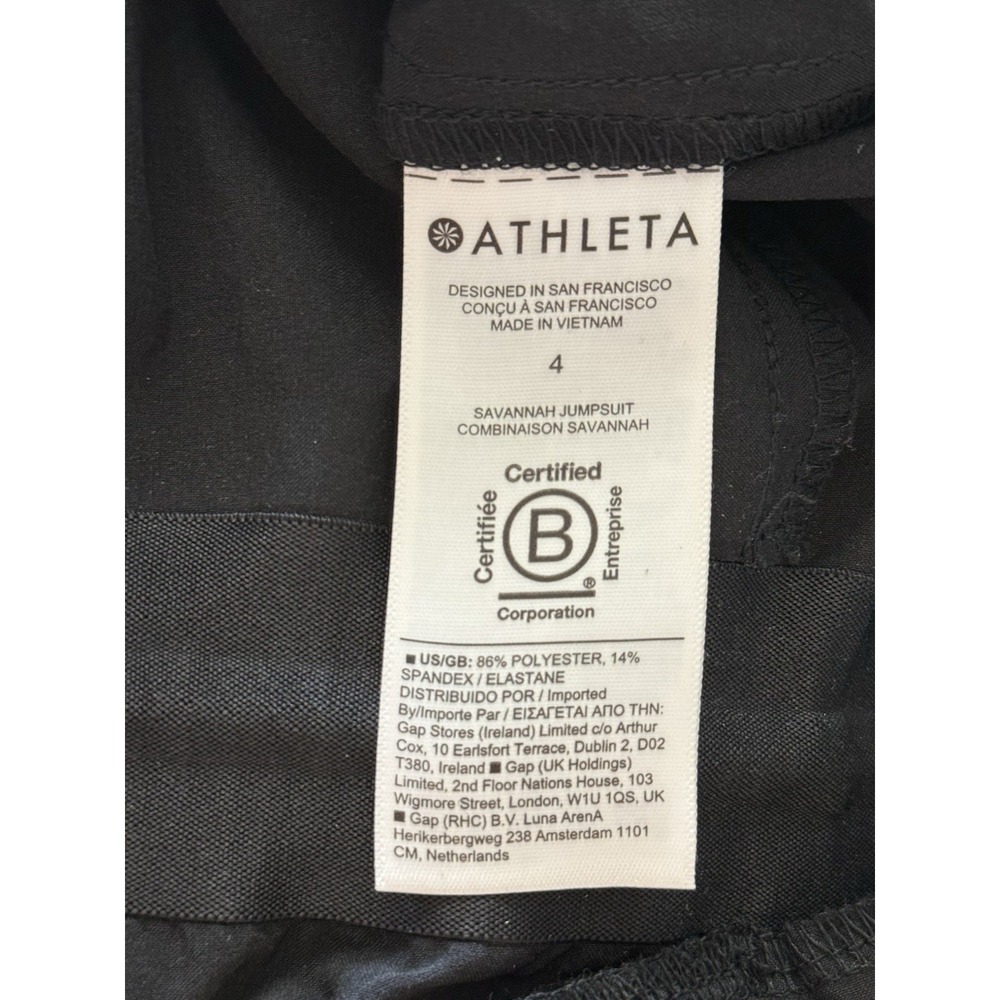 Athleta Savannah Black V Neck Wide Leg Jumpsuit Size 4 Stretch Athleisure - Picture 13 of 16